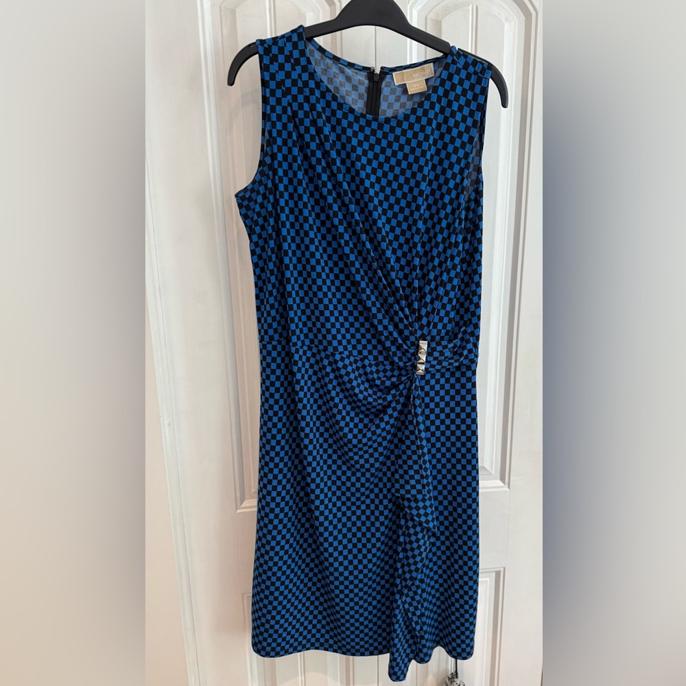 Michael Kors Black and Blue Checkered Midi Dress